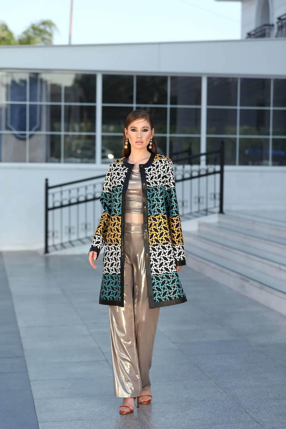 Traditional Iranian Patterned Genuine Leather-Thin Fabric Long Jacket 2