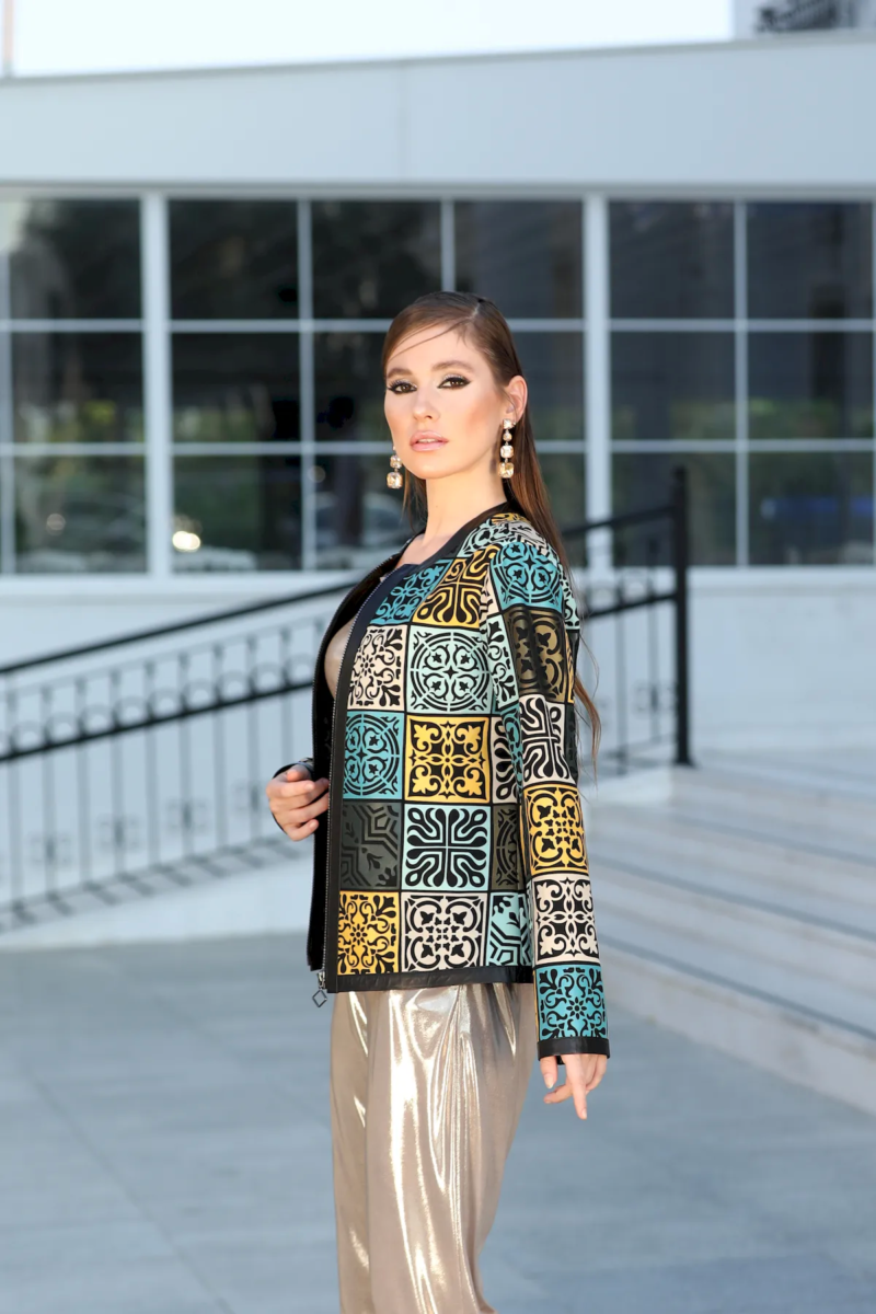 Geleneksel Osmanlı Desenli Renkli Hakiki Deri İnce Kumaşlı Baharlık Kadın Ceketi 1